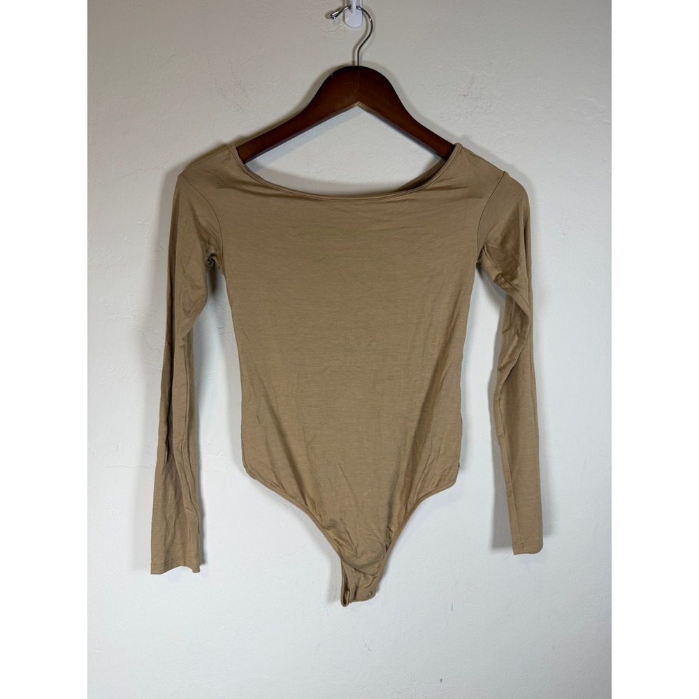 Revolve Enza Costa Long Sleeve Scoop Neck Bodysuit Tan XS - Picture 2 of 8